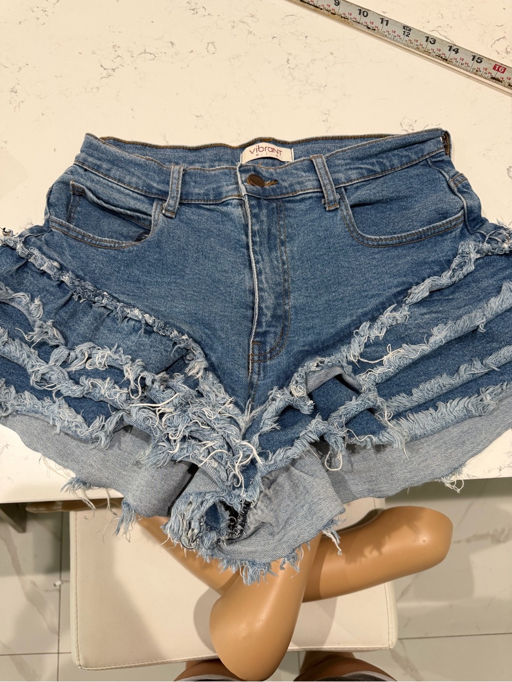 Vibrant Frayed Layered Blue Denim Jean Shorts
